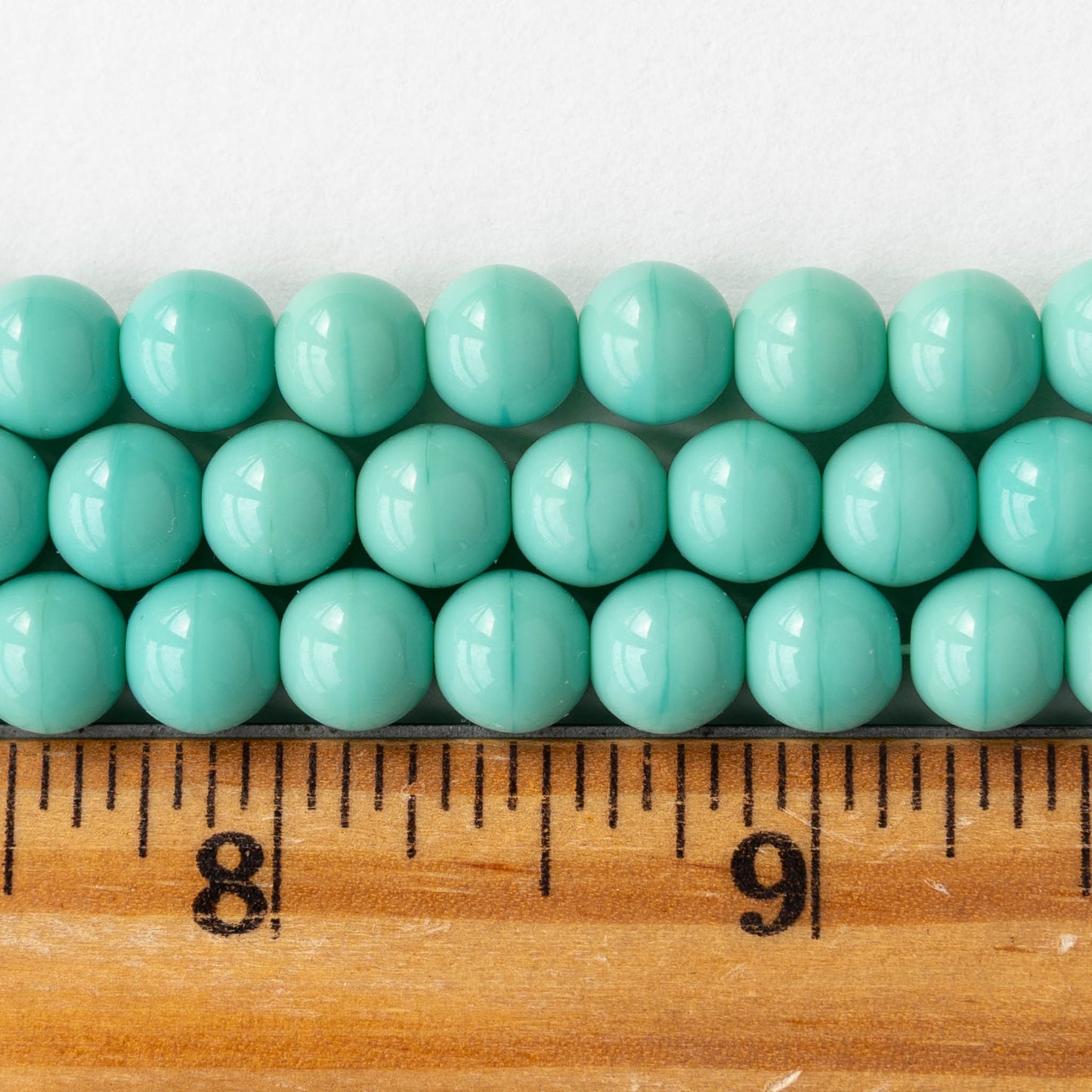 8mm Round Glass Beads - Opaque Turquoise - 20 Beads