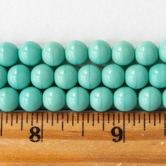 8mm Round Glass Beads - Opaque Turquoise - 20 Beads