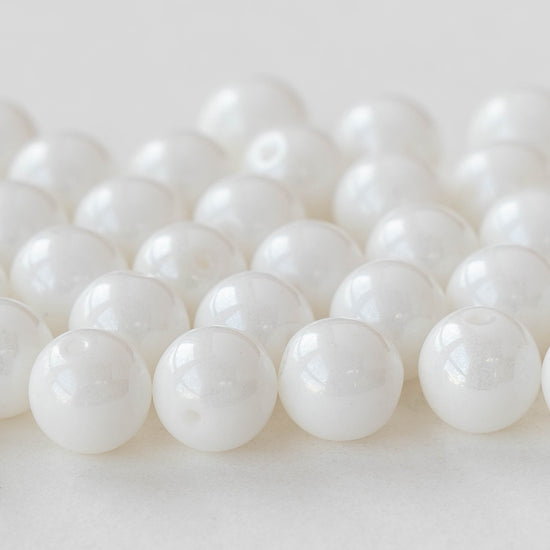 8mm Round Glass Beads - Opaque White -  25 Beads