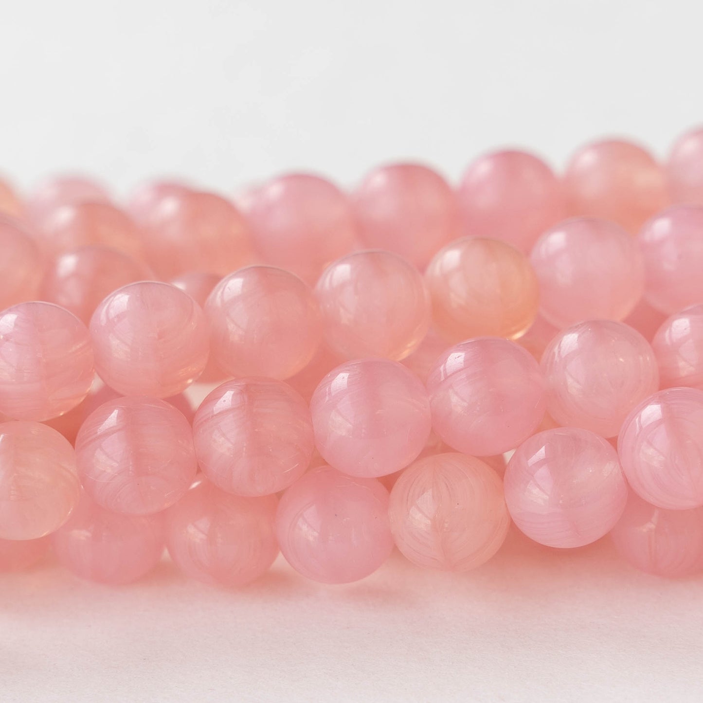 8mm Round Glass Beads - Light Pink Opaline - 25 beads