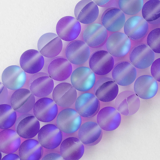 8mm Round Glass Beads - Lavender Matte Mermaid Quartz - 16 inches