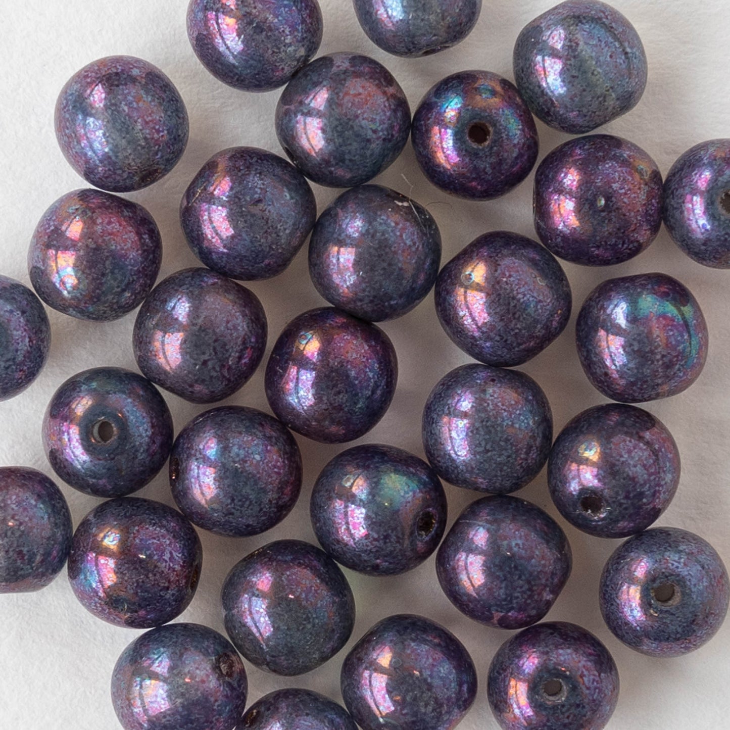 6mm Round Glass Beads - Transparent Purple with a Luster Finish - 30 beads