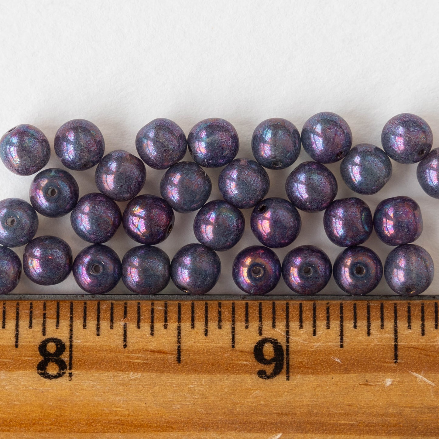 6mm Round Glass Beads - Transparent Purple with a Luster Finish - 30 beads