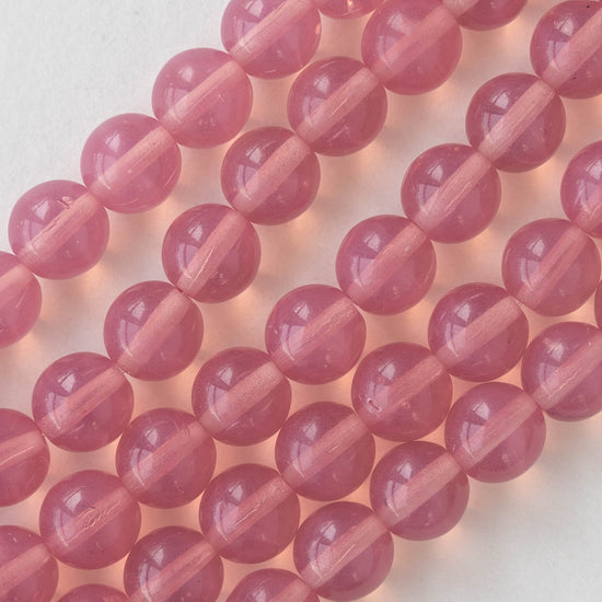 8mm Round Glass Beads - Transparent Pink  - 25 beads