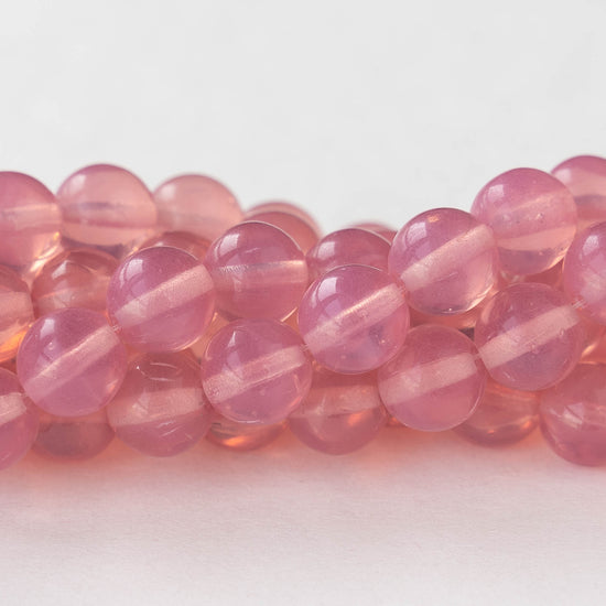 8mm Round Glass Beads - Transparent Pink  - 25 beads