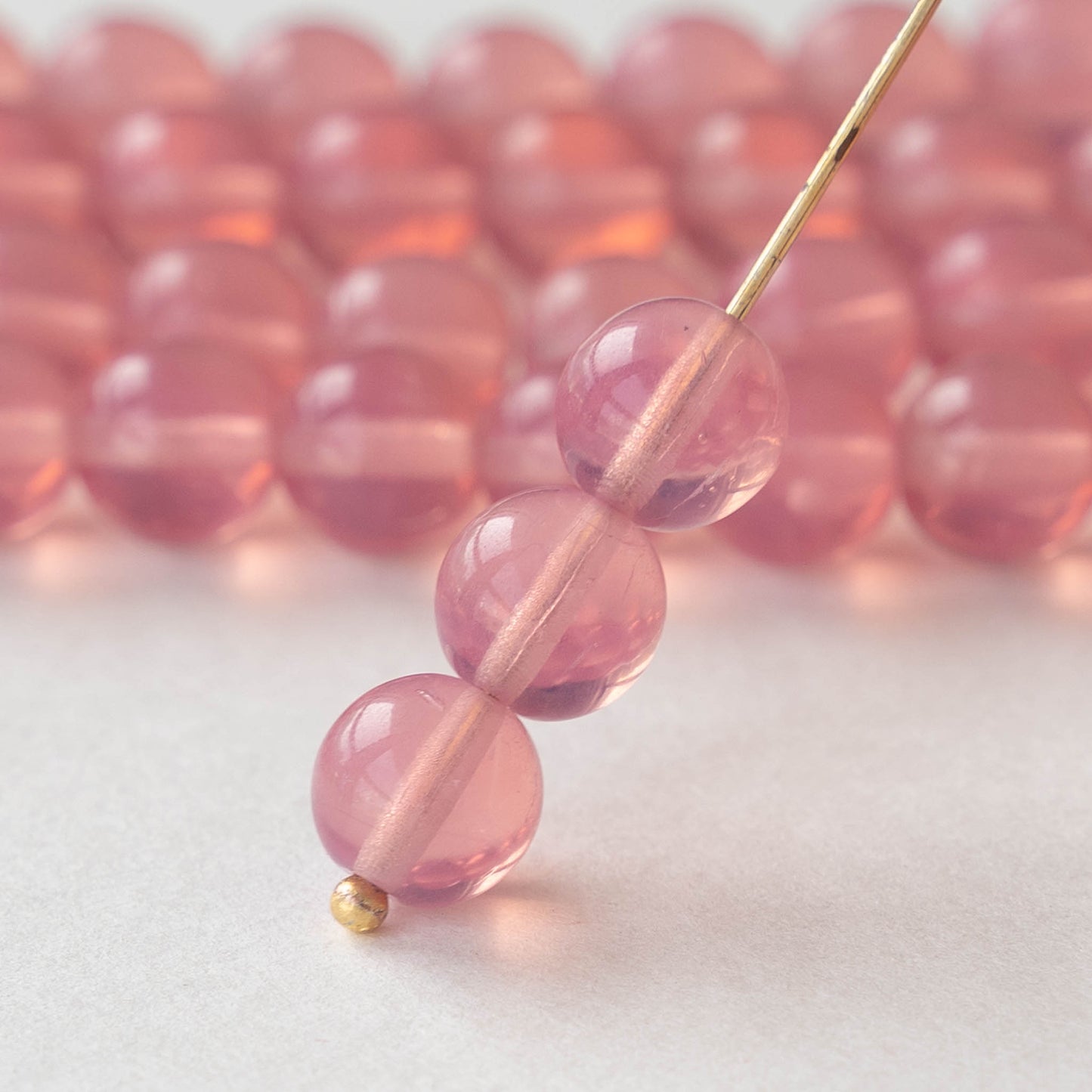 8mm Round Glass Beads - Transparent Pink  - 25 beads