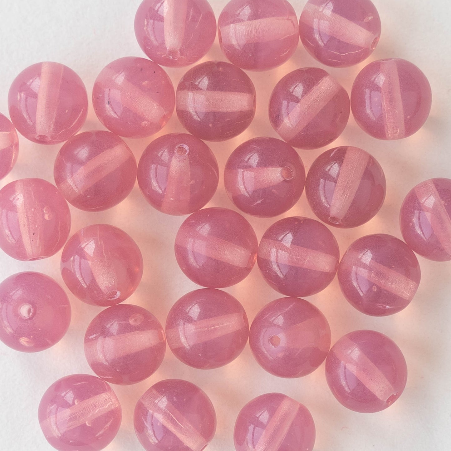 8mm Round Glass Beads - Transparent Pink  - 25 beads