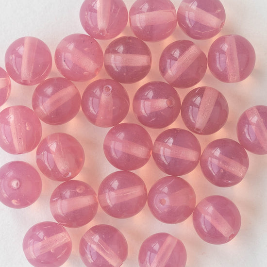 8mm Round Glass Beads - Transparent Pink  - 25 beads