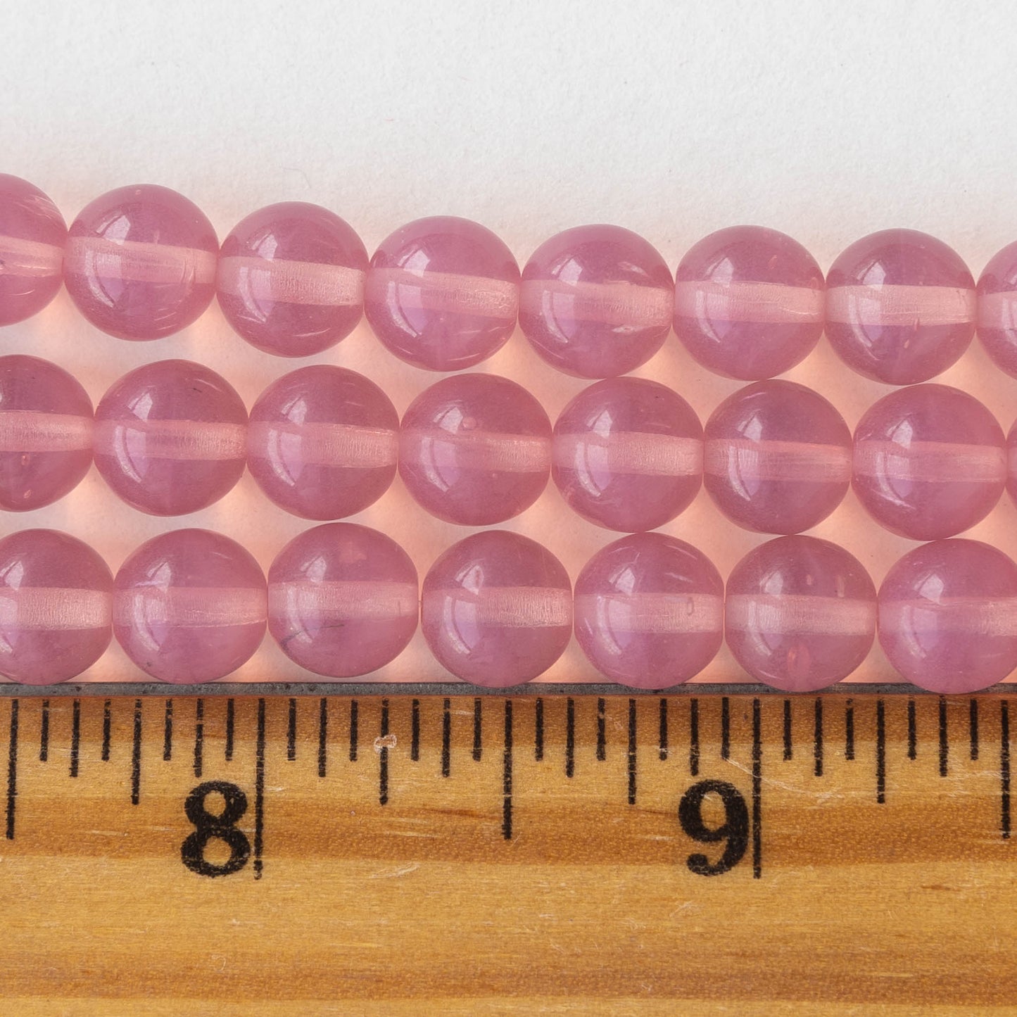 8mm Round Glass Beads - Transparent Pink  - 25 beads