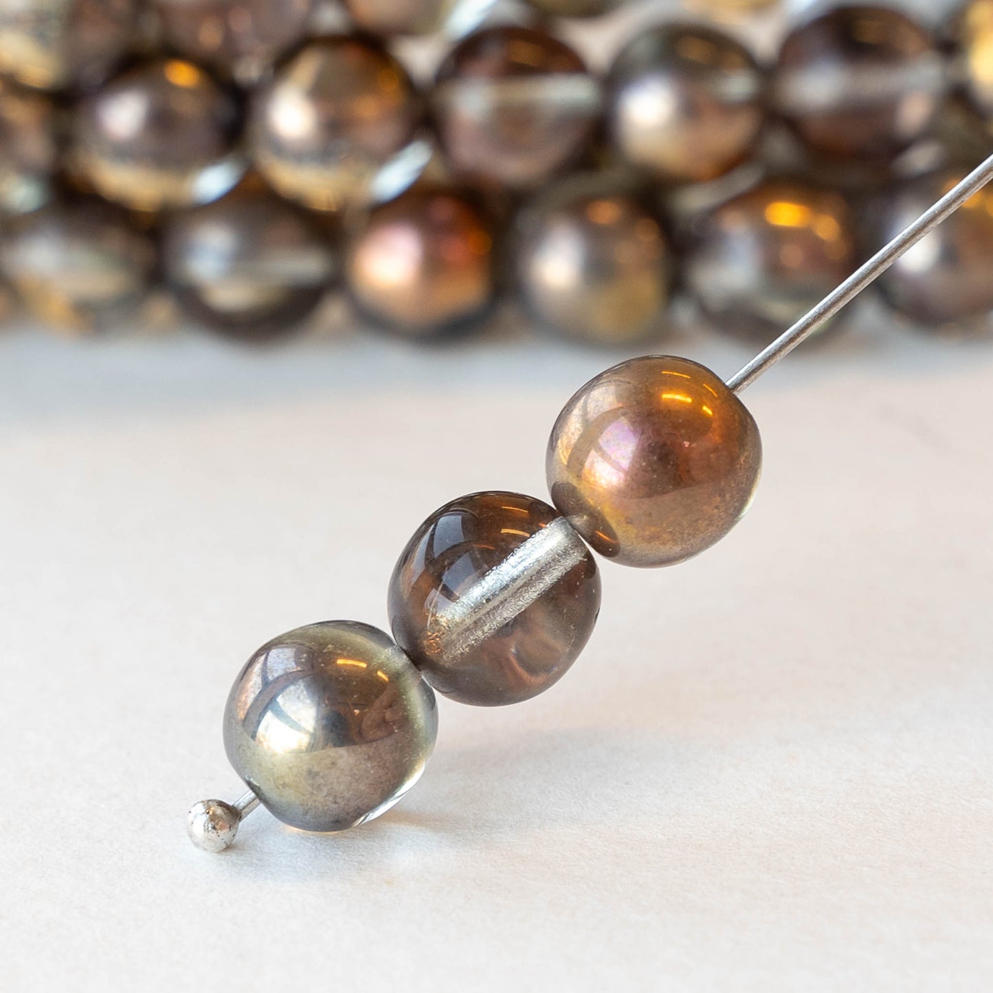 8mm Round Glass Beads - Transparent Crystal with Copper and Silver - 20 beads