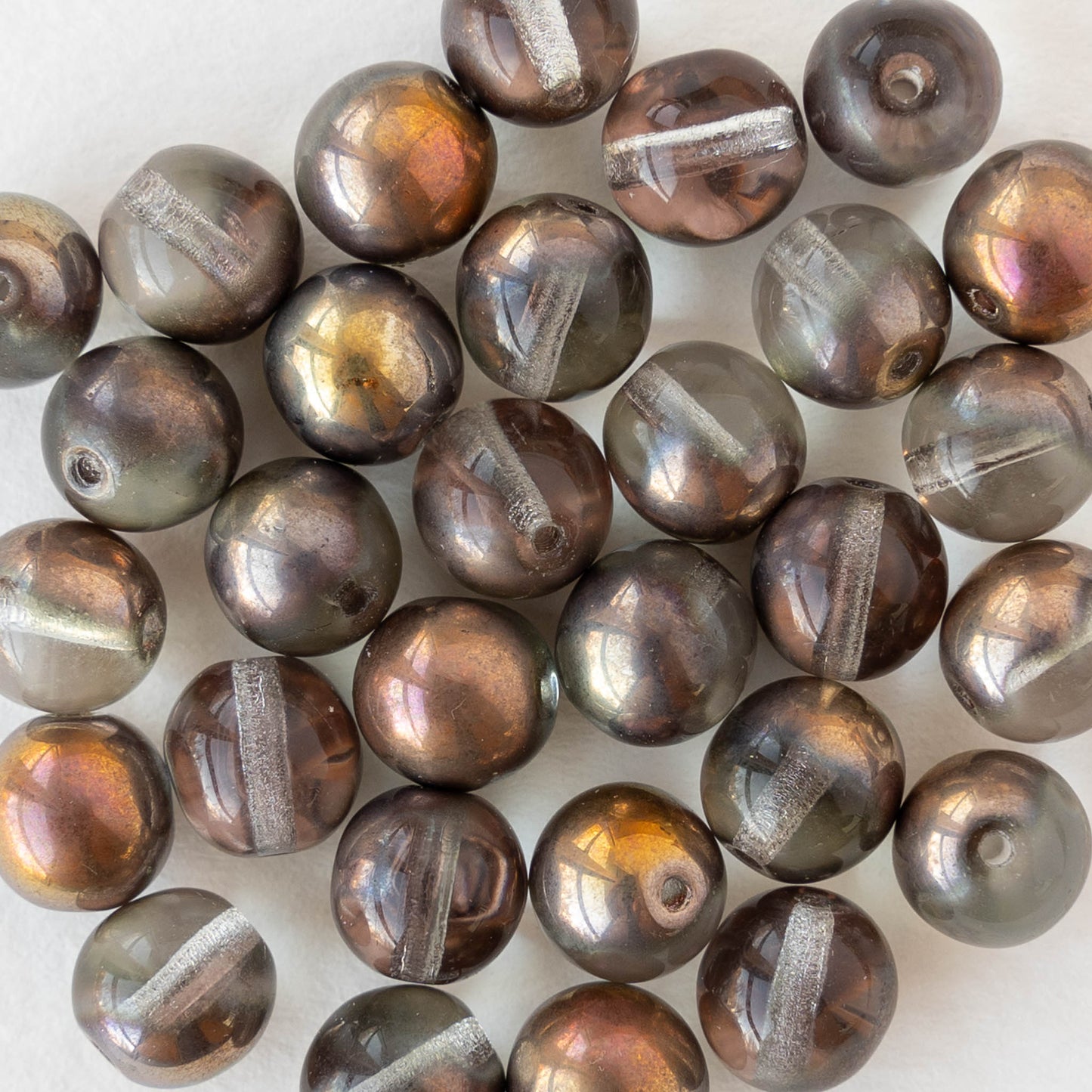 8mm Round Glass Beads - Transparent Crystal with Copper and Silver - 20 beads