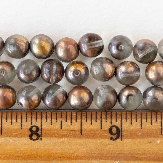 8mm Round Glass Beads - Transparent Crystal with Copper and Silver - 20 beads