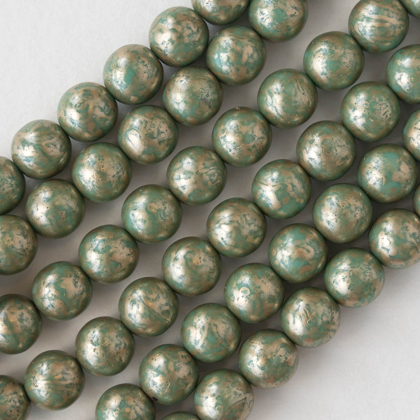 8mm Round Glass Beads - Turquoise with Gold - 25