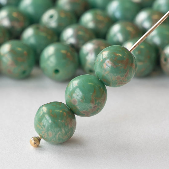 Load image into Gallery viewer, 8mm Round Glass Beads - Opaque Turquoise Picasso - 20 Beads
