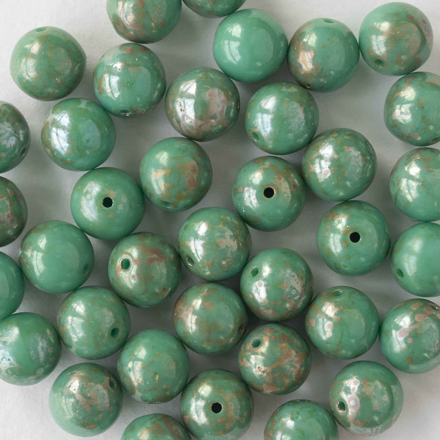 Load image into Gallery viewer, 8mm Round Glass Beads - Opaque Turquoise Picasso - 20 Beads
