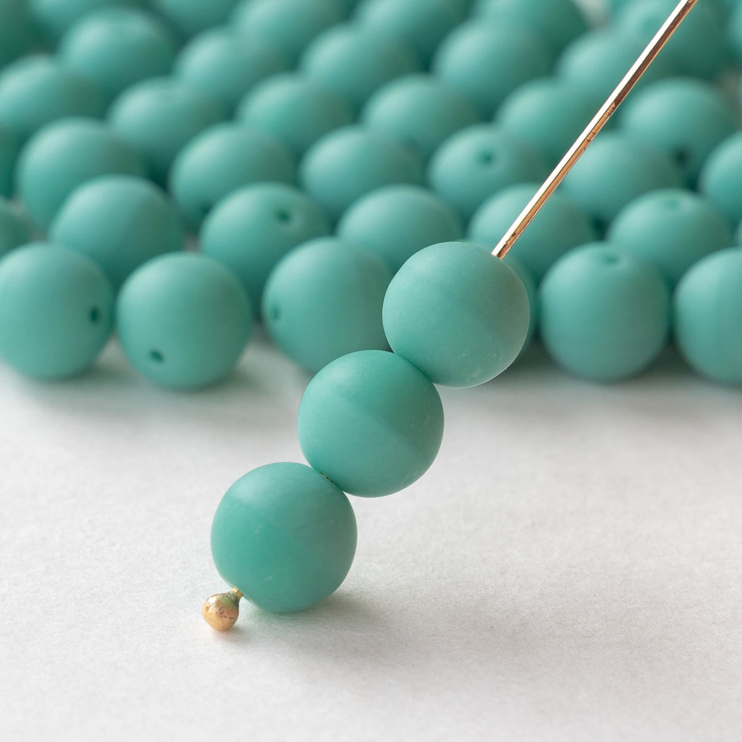 8mm Round Glass Beads - Opaque Matte Green Turquoise- 25 Beads –  funkyprettybeads