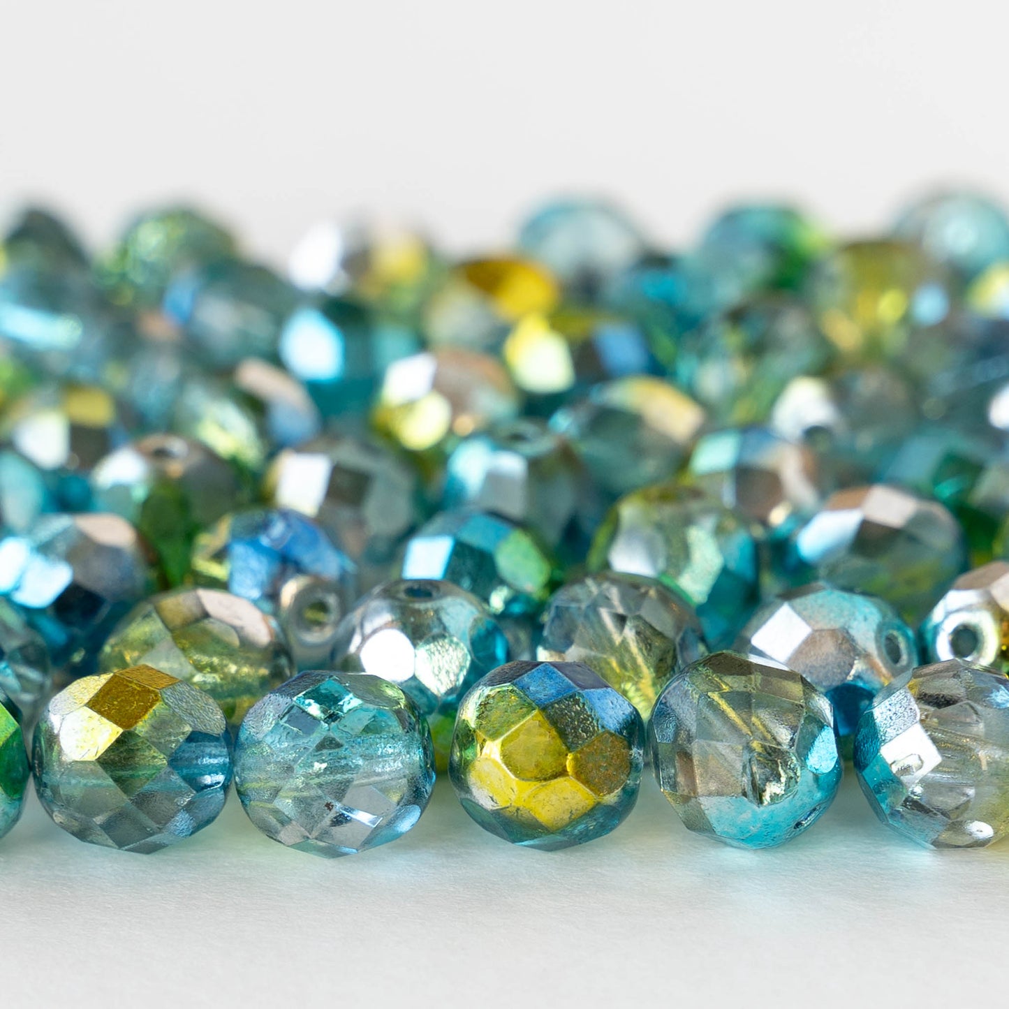 8mm Faceted Round Beads - Blue Green Silver - 20 beads