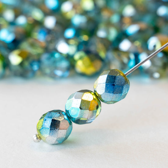 8mm Faceted Round Beads - Blue Green Silver - 20 beads