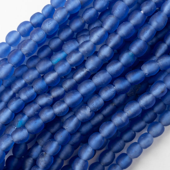 8mm Round Ghana Glass Beads - Matte Blue - Whole or Half Strand