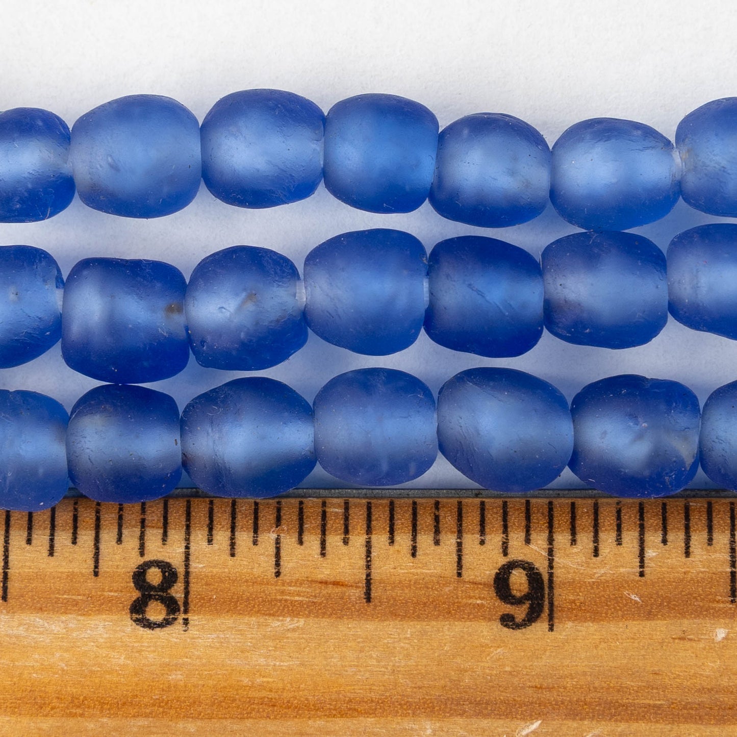 8mm Round Ghana Glass Beads - Matte Blue - Whole or Half Strand