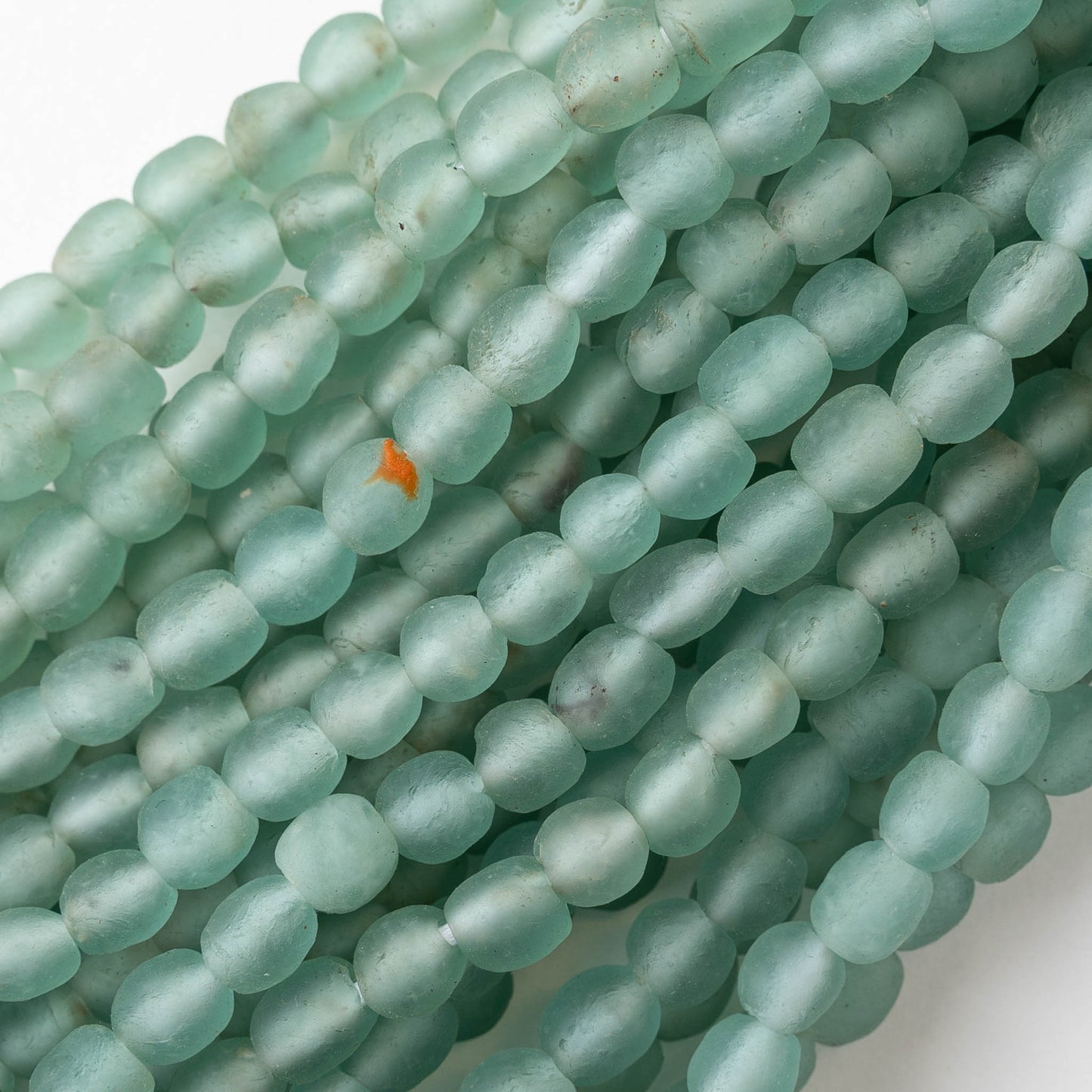 8mm Round Ghana Glass Beads - Matte Seafoam - Whole or Half Strand