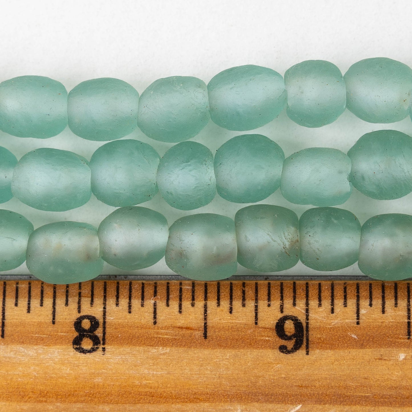 8mm Round Ghana Glass Beads - Matte Seafoam - Whole or Half Strand