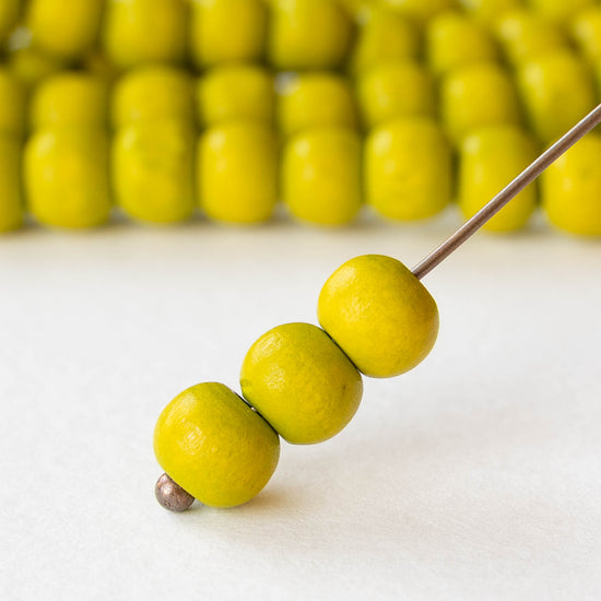 8mm Round Wood Beads - Lime - 15 inch strand ~60 beads
