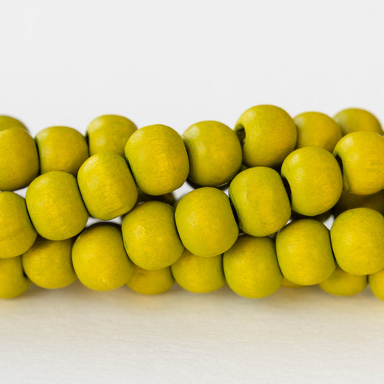 8mm Round Wood Beads - Lime - 15 inch strand ~60 beads