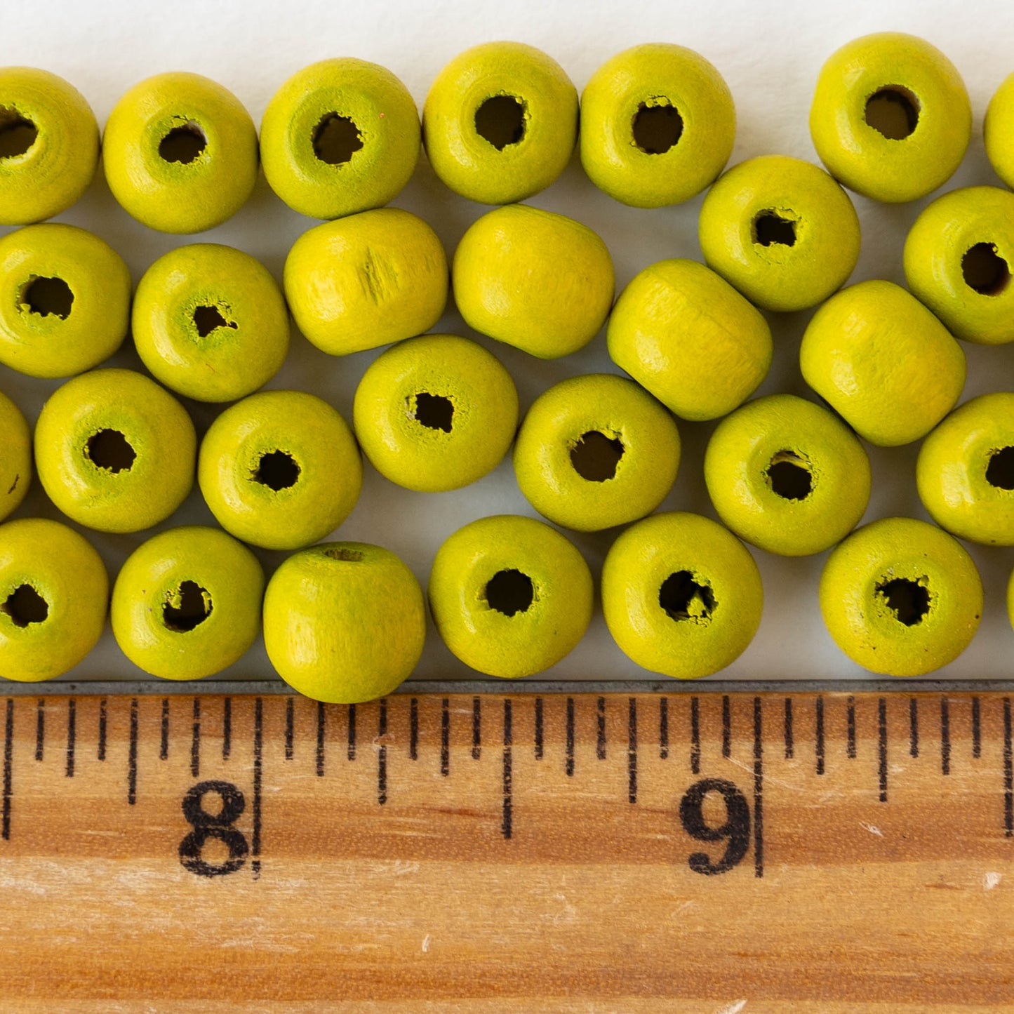 8mm Round Wood Beads - Lime - 15 inch strand ~60 beads