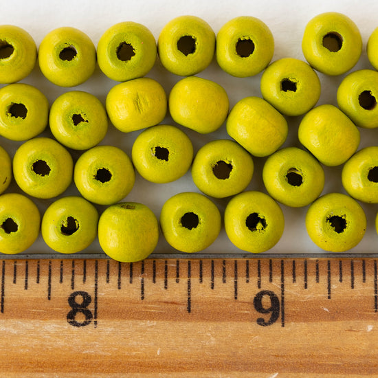 8mm Round Wood Beads - Lime - 15 inch strand ~60 beads