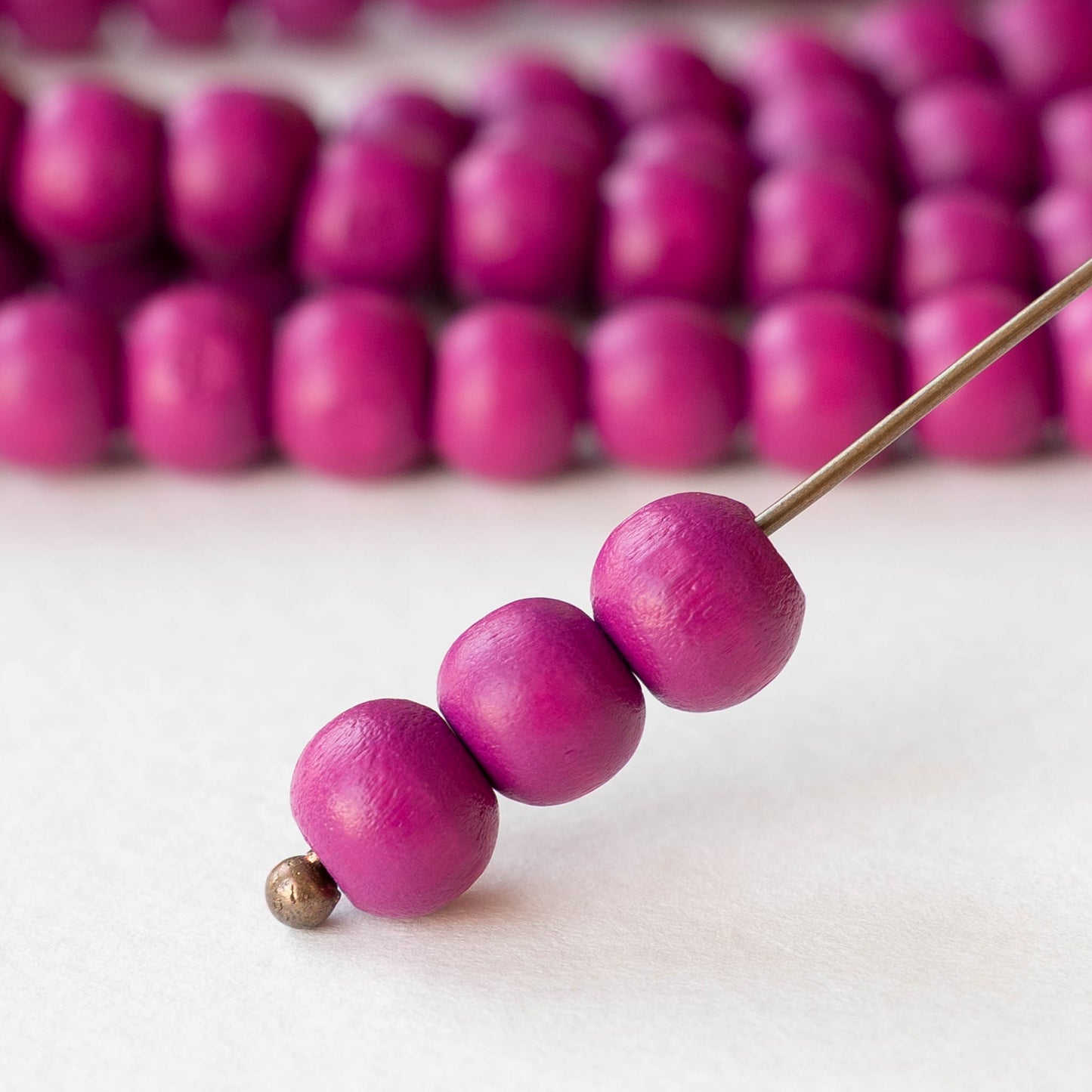 8mm Round Wood Beads - Pink - 15 inch strand ~60 beads