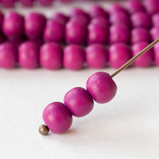 8mm Round Wood Beads - Pink - 15 inch strand ~60 beads