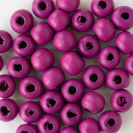 8mm Round Wood Beads - Pink - 15 inch strand ~60 beads