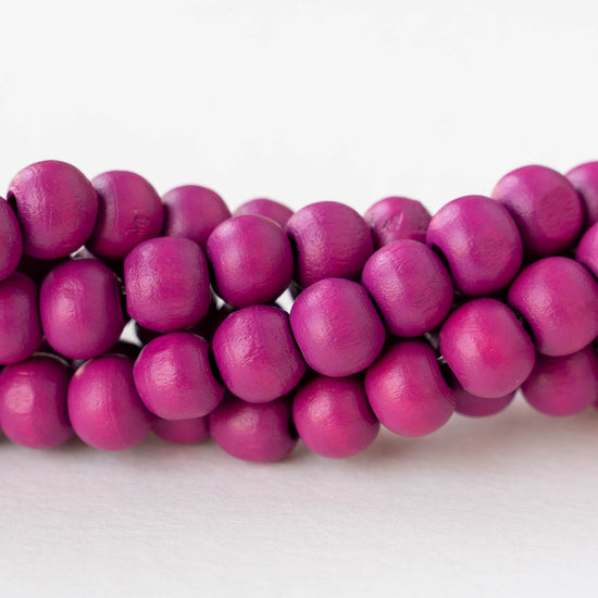 8mm Round Wood Beads - Pink - 15 inch strand ~60 beads