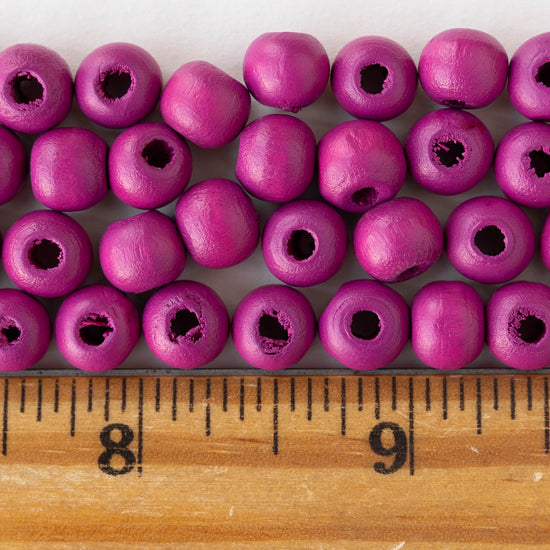 8mm Round Wood Beads - Pink - 15 inch strand ~60 beads