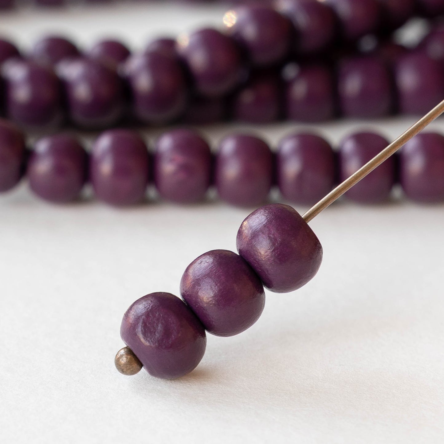 8mm Round Wood Beads - Purple - 15 inch strand ~60 beads