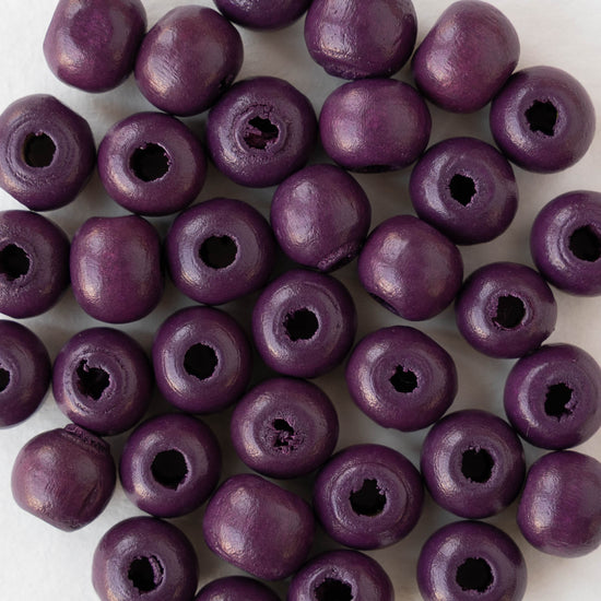 8mm Round Wood Beads - Purple - 15 inch strand ~60 beads