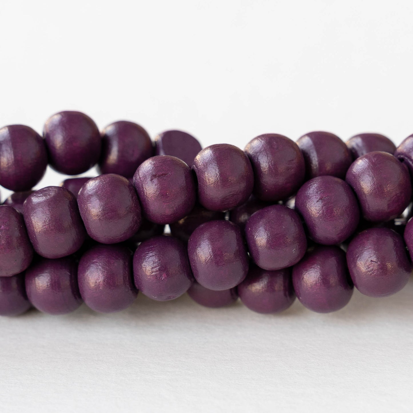 8mm Round Wood Beads - Purple - 15 inch strand ~60 beads