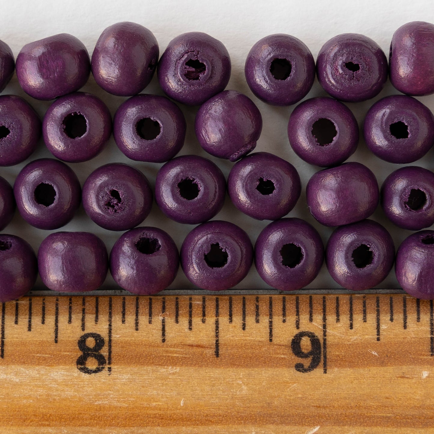 8mm Round Wood Beads - Purple - 15 inch strand ~60 beads