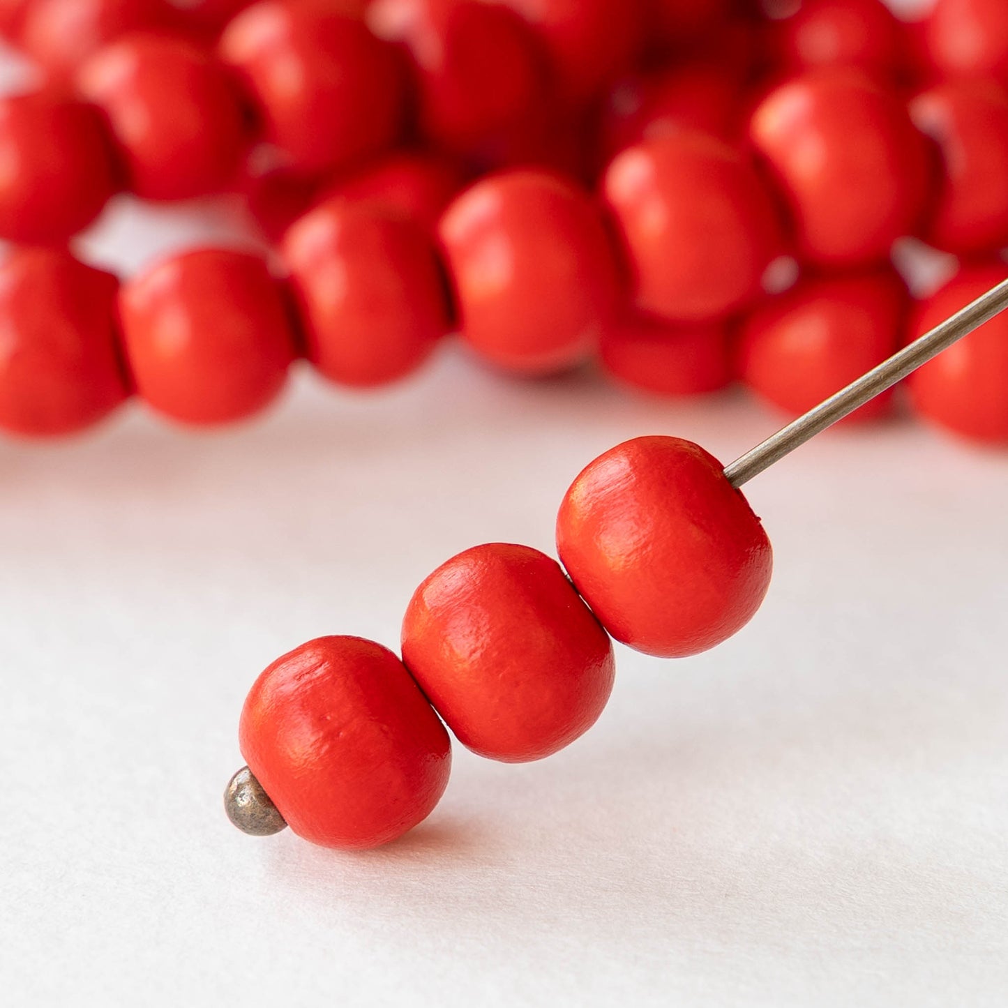 8mm Round Wood Beads - Red - 15 inch strand ~60 beads