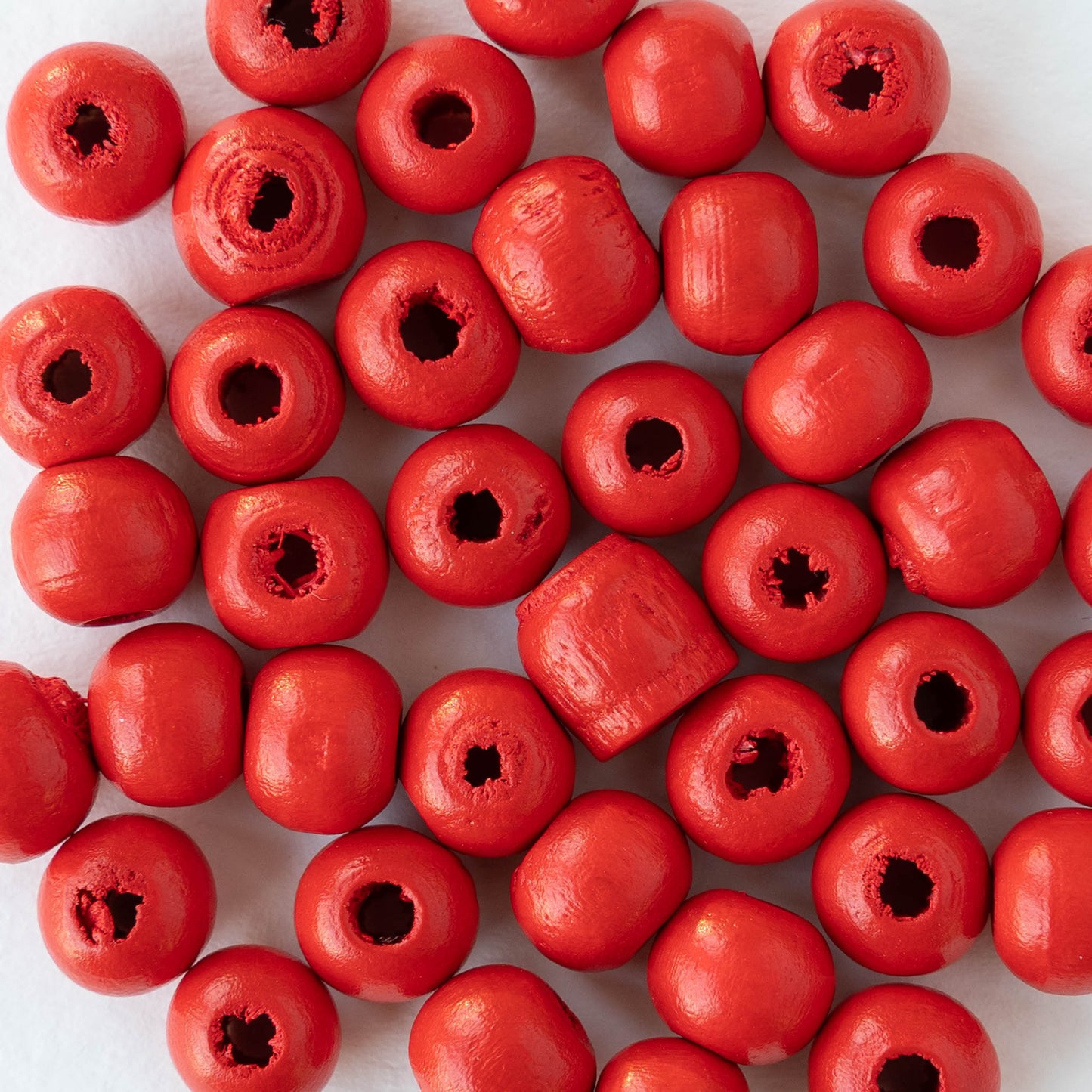 8mm Round Wood Beads - Red - 15 inch strand ~60 beads