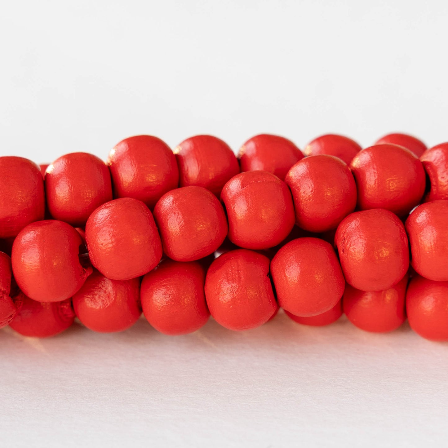 8mm Round Wood Beads - Red - 15 inch strand ~60 beads