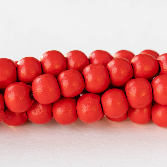 8mm Round Wood Beads - Red - 15 inch strand ~60 beads