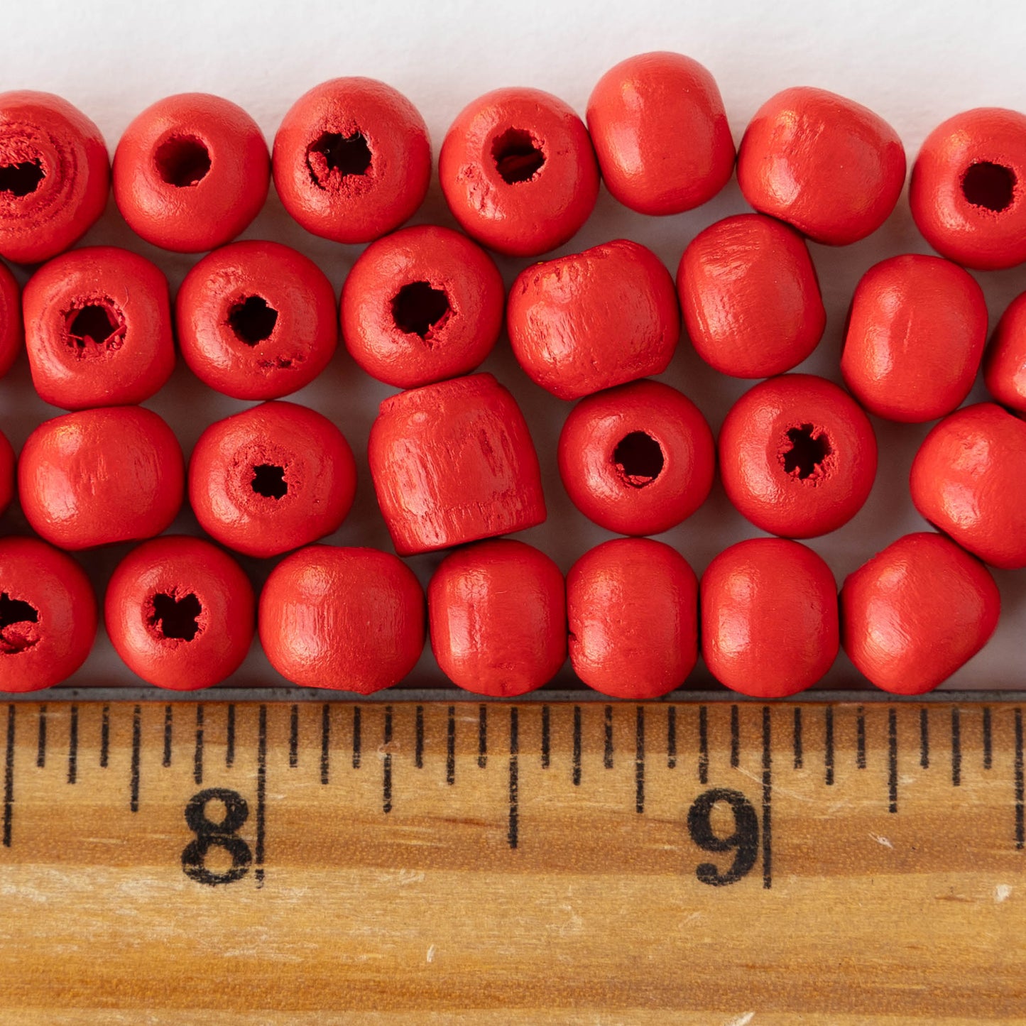 8mm Round Wood Beads - Red - 15 inch strand ~60 beads