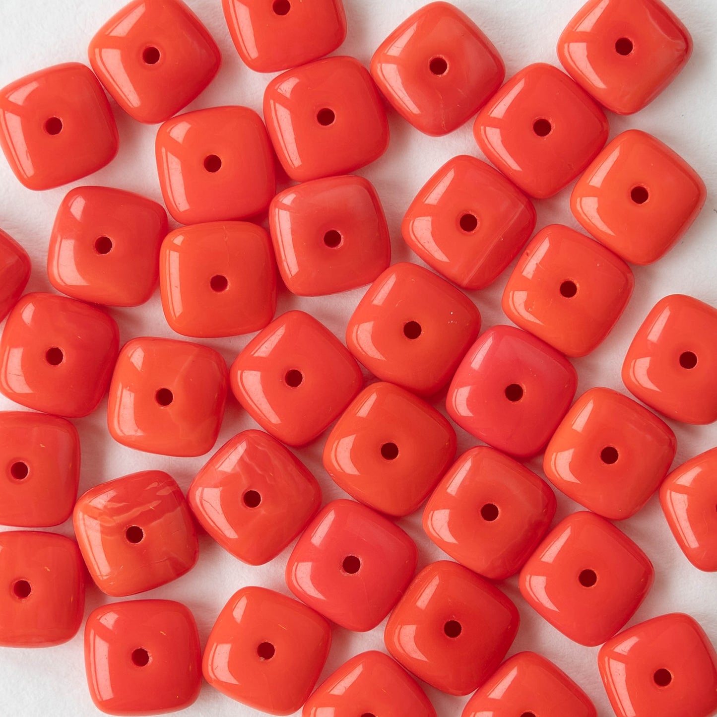 8mm Glass Tile Bead - Opaque Coral Red - 30 Beads