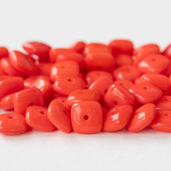 8mm Glass Tile Bead - Opaque Coral Red - 30 Beads