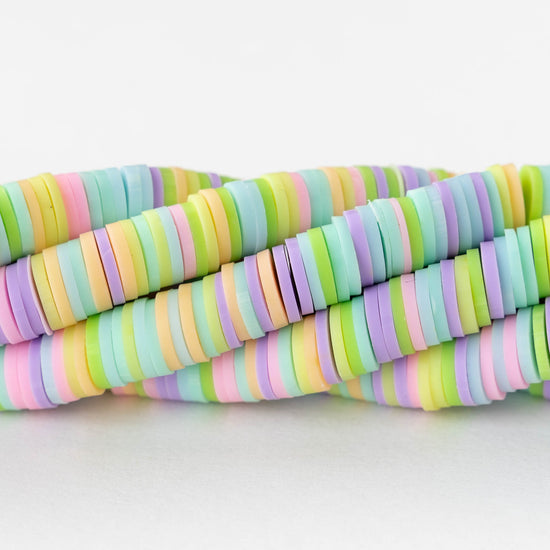 4mm or 8mm Polymer Clay Wheel Beads  - Pastel Mix - 16 inches