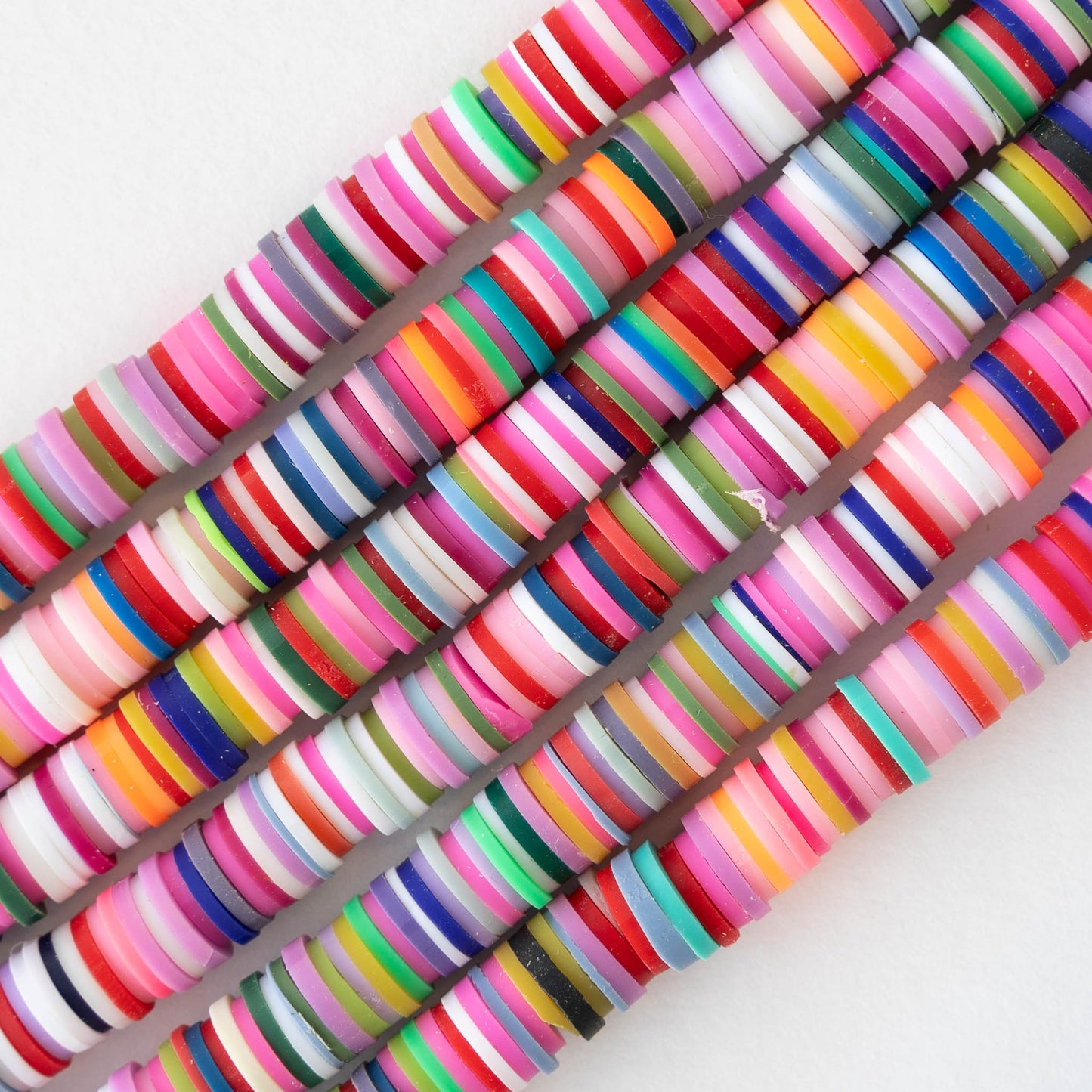 4mm, 6mm, or 8mm Polymer Clay Wheel Beads  - Rainbow Pink - 16 inches