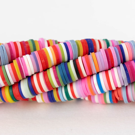 4mm, 6mm, or 8mm Polymer Clay Wheel Beads  - Rainbow Pink - 16 inches