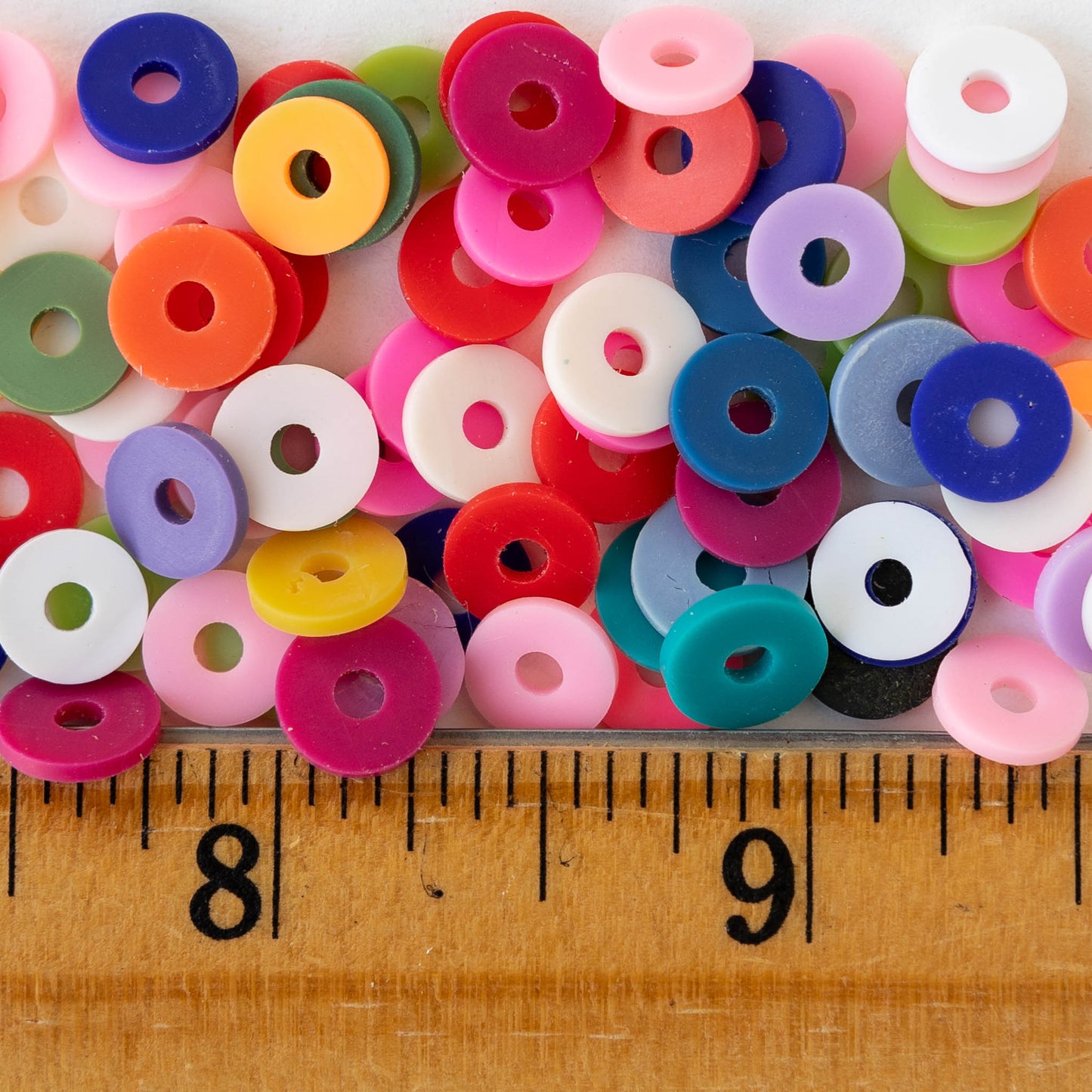 4mm, 6mm, or 8mm Polymer Clay Wheel Beads  - Rainbow Pink - 16 inches